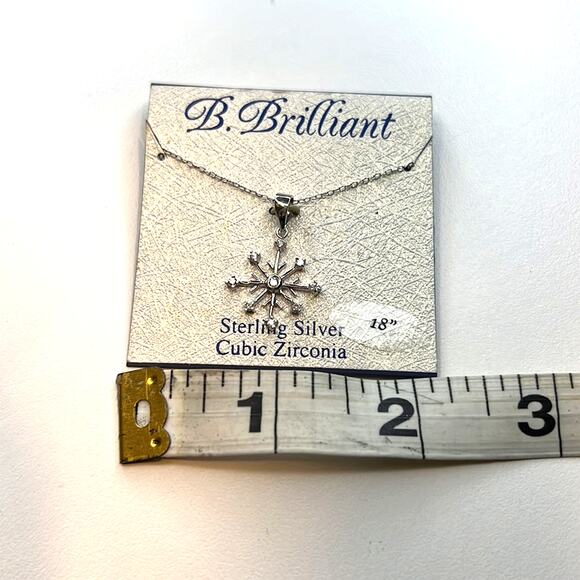 B. Brilliant Sterling Silver Snowflake Necklace w/ Cubic Zirconia Accents, NWT - Picture 3 of 3
